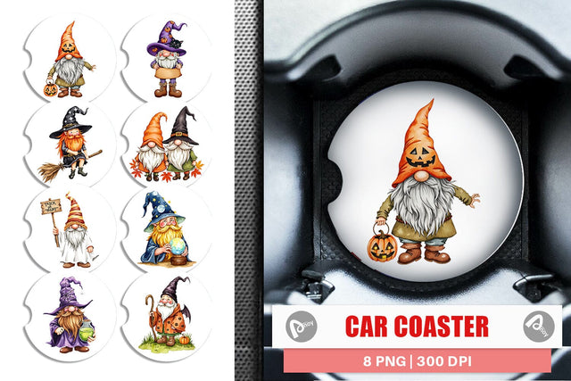 Car Coaster Rustic Halloween Gnomes Sublimation artnoy 