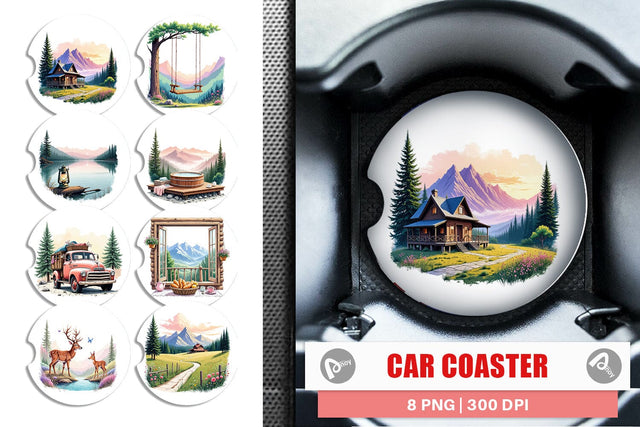 Car Coaster Rustic Mountain Escape Sublimation artnoy 