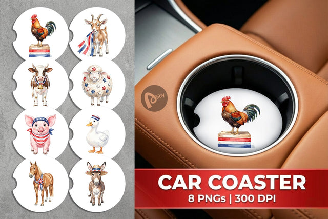 Car Coaster Rustic Patriotic Farm Animals Sublimation artnoy 