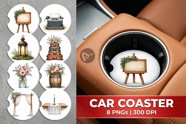 Car Coaster Rustic Romance Wedding Decor Elements Sublimation artnoy 