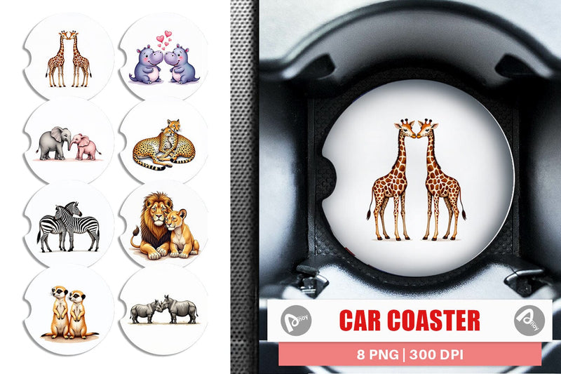 Car Coaster Safari Sweethearts Watercolor Sublimation artnoy 