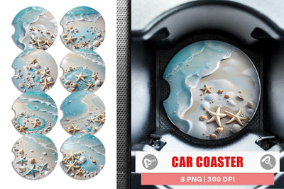 Car Coaster Sandy Beach and Seashells Sublimation artnoy 