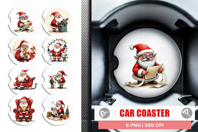 Car Coaster Santa's Quirky Workshop Watercolor Sublimation artnoy 