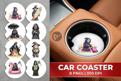 Car Coaster Sarcastic Aloha Reaper Watercolor Sublimation artnoy 