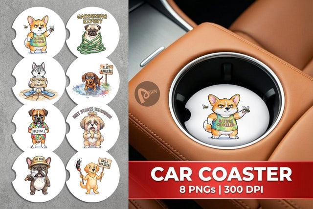 Car Coaster Sarcastic Anti Summer Dog Watercolor Sublimation artnoy 