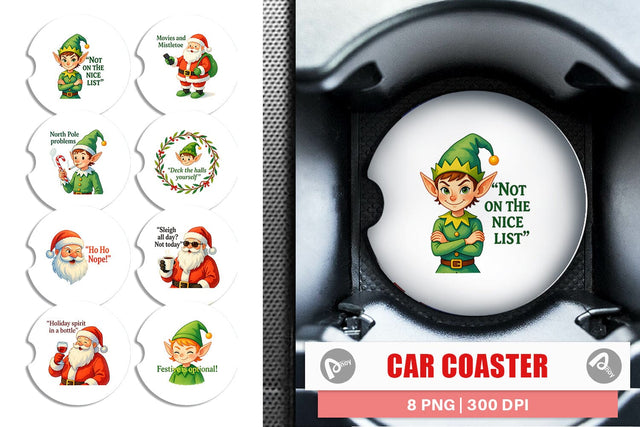Car Coaster Sarcastic Santa Elves Sublimation artnoy 