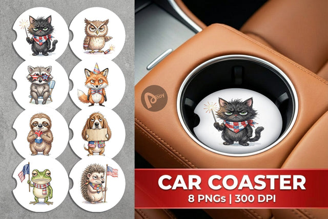Car Coaster Sarcastic Sassy Patriotic Animals Sublimation artnoy 