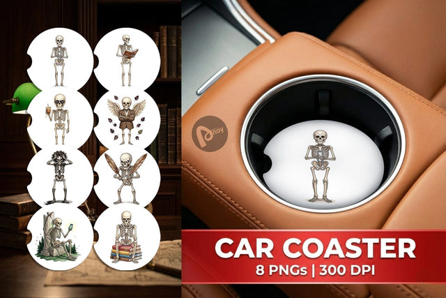 Car Coaster Sarcastic Skeleton Dark Academia Sublimation artnoy 