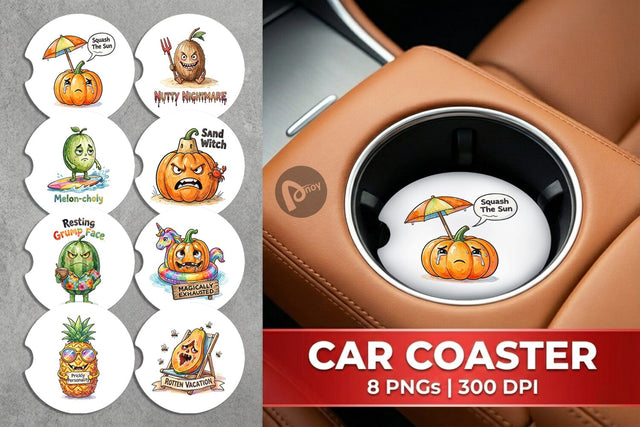 Car Coaster Sarcastic Tropical Fruit Pumpkin Sublimation artnoy 