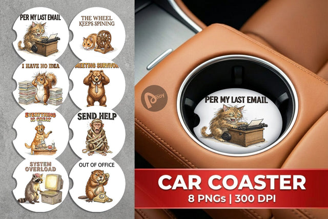 Car Coaster Sarcastic Work Burnout Vintage Sublimation artnoy 