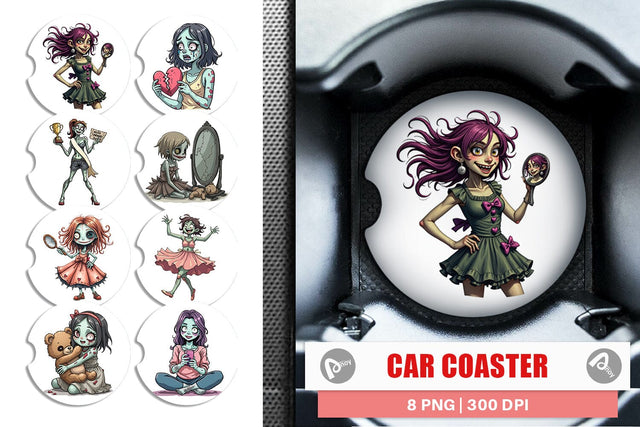 Car Coaster Sarcastic Zombie Girls Sublimation artnoy 