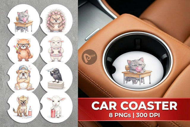 Car Coaster Sassy Rebellious School Animal Sublimation artnoy 