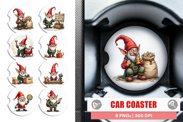 Car Coaster Sassy Santa's Helpers: Watercolor Gnome Crew Sublimation artnoy 