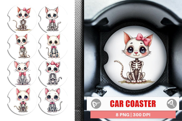 Car Coaster Sassy Skeleton Cat Sublimation artnoy 
