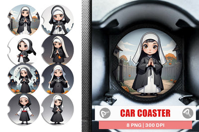 Car Coaster Scary Halloween Nun Sublimation artnoy 