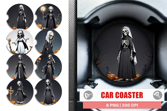 Car Coaster Scary Skeleton Nun Sublimation artnoy 