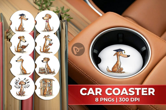 Car Coaster Scholarly Canine Dog Watercolor Sublimation artnoy 