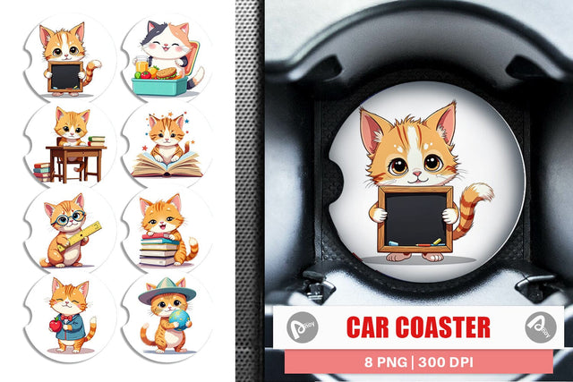 Car Coaster School Baby Cat Sublimation artnoy 