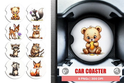 Car Coaster Scruffy Woodland Wanderers Forest Friends Sublimation artnoy 