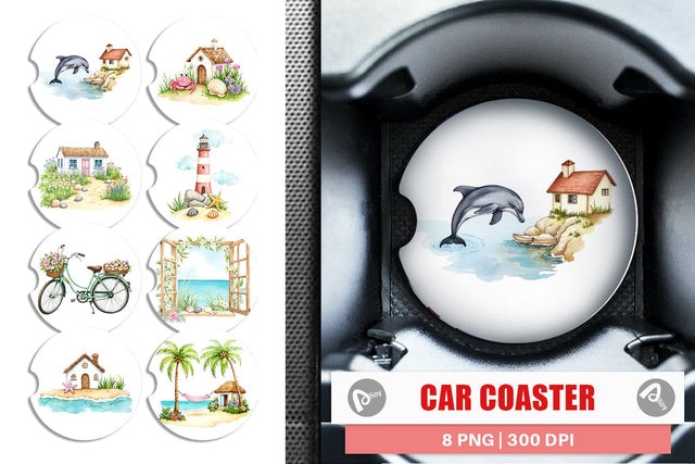 Car Coaster Seaside Cottage Sublimation artnoy 