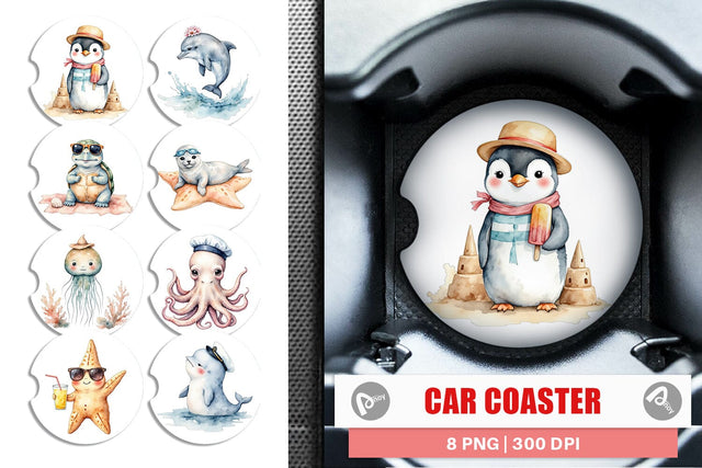Car Coaster Seaside Critter Friends Sublimation artnoy 