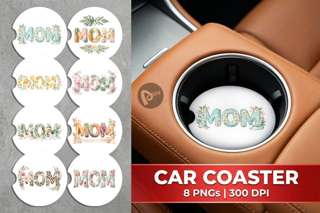 Car Coaster Shabby Chic Tropical MOM Watercolor Sublimation artnoy 