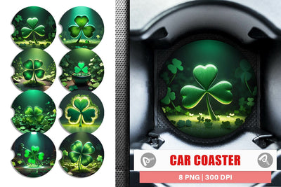Car Coaster Shamrock Leaf Patrick Day Sublimation artnoy 