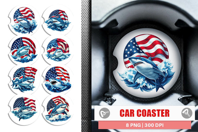 Car Coaster Shark 4th of July Sublimation artnoy 