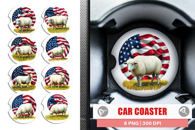 Car Coaster Sheep 4th of July Sublimation artnoy 