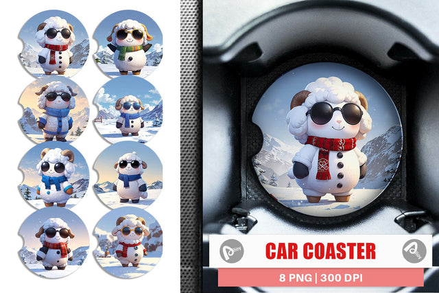 Car Coaster Sheep Christmas Sublimation artnoy 