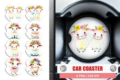 Car Coaster Sheep with Floral Crowns Sublimation artnoy 
