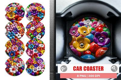 Car Coaster Shiny 3D Flowers Sublimation artnoy 