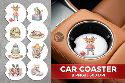 Car Coaster Shy Awkward School Animal Watercolor Sublimation artnoy 