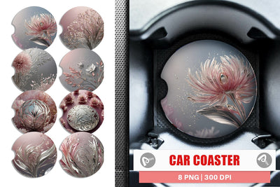 Car Coaster Silver and Pink Plants Sublimation artnoy 