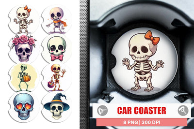 Car Coaster Skeleton Skulls Sublimation artnoy 