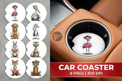 Car Coaster Skinny Beach Sketch Animal Sublimation artnoy 
