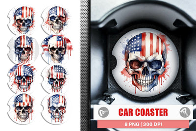 Car Coaster Skull 4th of July Sublimation artnoy 