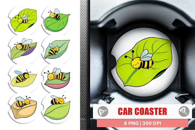 Car Coaster Sleeping Bee on Leaf Sublimation artnoy 