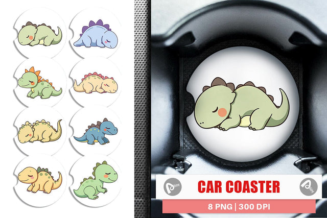 Car Coaster Sleeping Dinosaur Sublimation artnoy 