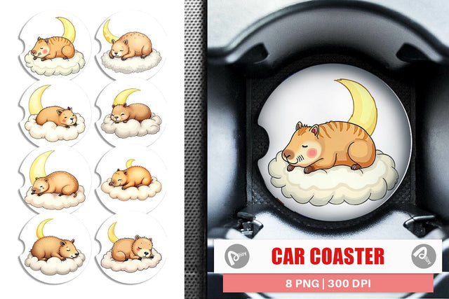 Car Coaster Sleepy Capybara Cloud Sublimation artnoy 