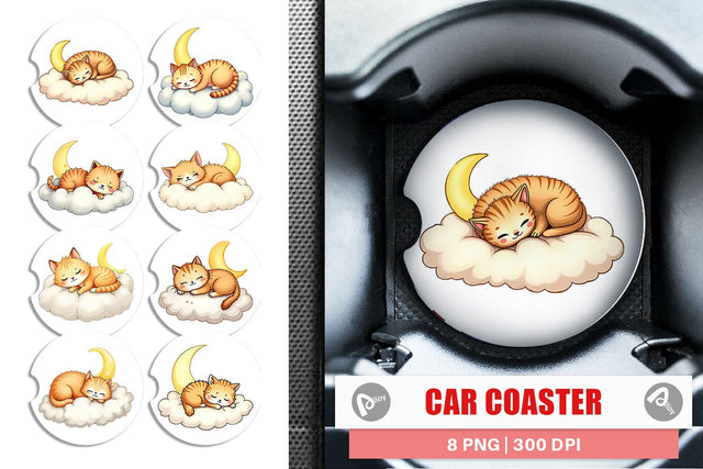 Car Coaster Sleepy Cat Cloud Sublimation artnoy 