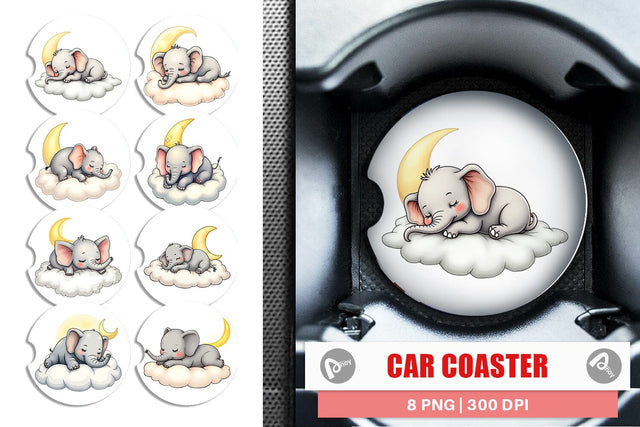 Car Coaster Sleepy Elephant Cloud Sublimation artnoy 
