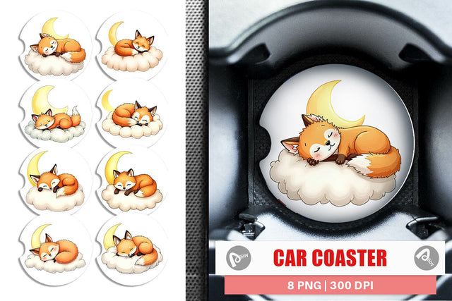 Car Coaster Sleepy Fox Cloud Sublimation artnoy 