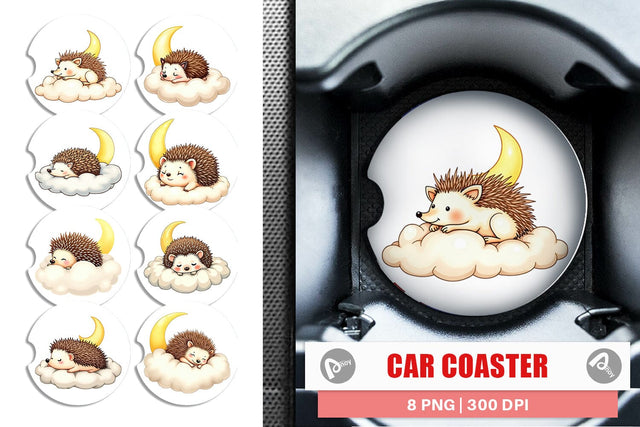 Car Coaster Sleepy Hedgehog Cloud Sublimation artnoy 