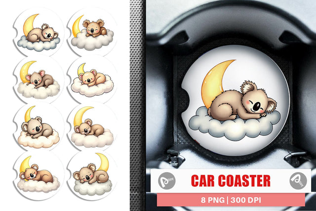 Car Coaster Sleepy Koala Cloud Sublimation artnoy 