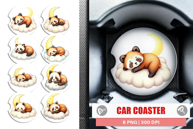 Car Coaster Sleepy Panda Cloud Sublimation artnoy 