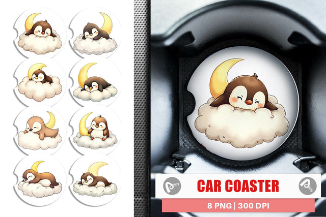 Car Coaster Sleepy Penguin Cloud Sublimation artnoy 