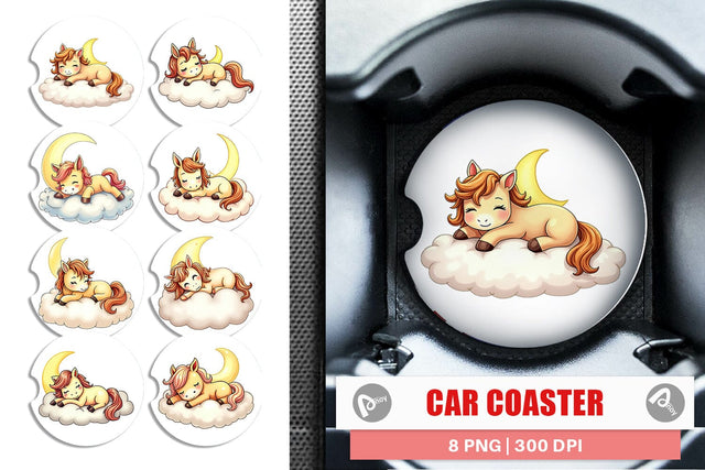 Car Coaster Sleepy Pony Cloud Sublimation artnoy 