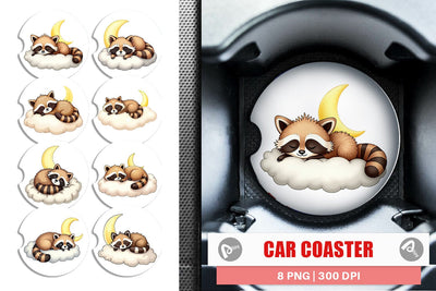 Car Coaster Sleepy Raccoon Cloud Sublimation artnoy 