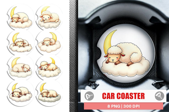 Car Coaster Sleepy Sheep Cloud Sublimation artnoy 